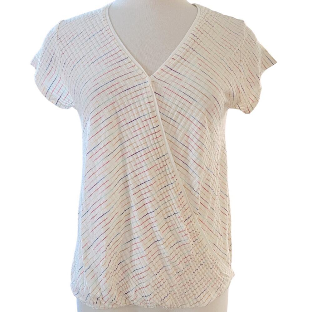 Maeve Leila Wrap Top Cream with color stripes Size Large - Picture 4 of 10